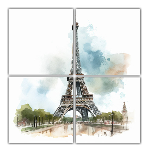 40x40cm Cuadro Acuarela Torre Eiffel | Decocuadros Flores