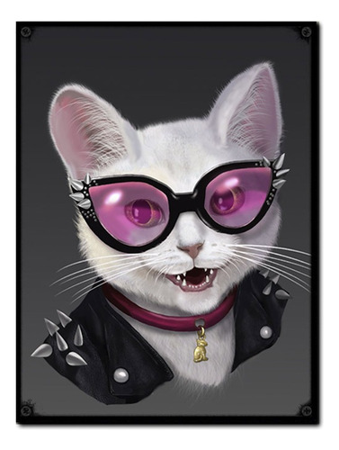 #1365 - Cuadro Decorativo - Gato Punk Lentes Poster Retro