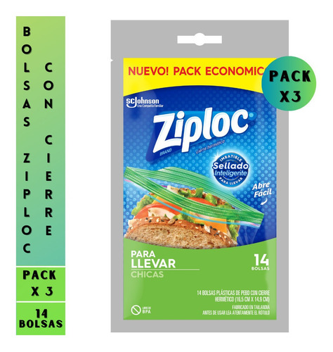 Bolsas Ziploc Sándwich Comidas - Hermética 14 Bolsas Pack X3