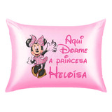 Fronha Cetim Rosa Personalizada Estampa Minnie Com Nome M2