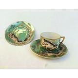 Antiguo Duo Cafe Taza Japon Relieve Dragon Porcelana Japones