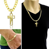 Corrente Masculina Pingente E Pulseira Banhada A Ouro Tk107