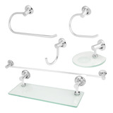 Kit Acessórios Banheiro Cromado Porta Shampoo Vidro Elegance