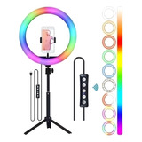 Ring Light 26cm 10  Usb Rgb Colorido Iluminador Led C/ Tripé