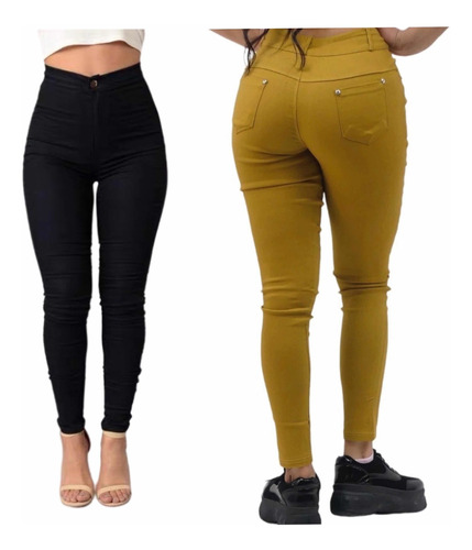  Pack 2 Pantalón Leggins Elasticados Tipo Jeans Mujer 