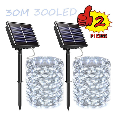 2pcs 30m 300led Tiras Led Solares Luz Decoración Navideña