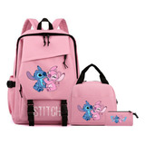 Mochila Hui Lilo E Stitch, Conjunto De Três Peças, Rosa