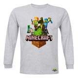 Poleras Manga Larga, Minecraft 100% Algodón 