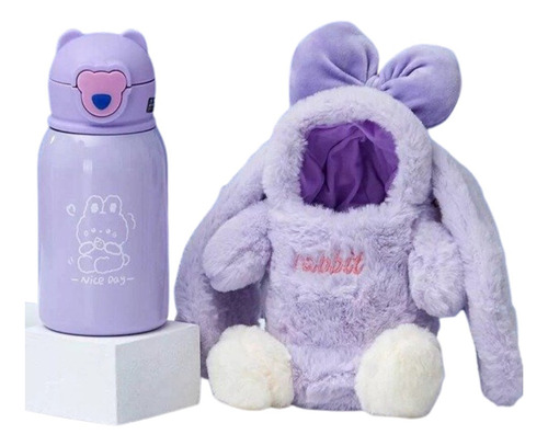 Termo Térmico Con Funda Para Colgar Botella Kawaii Color Violeta