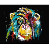 Pintura Numerada Macaco 60x75 Tecido Pincel Tintas Ph9215 G