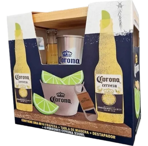 Kit Corona: 4 Botellas X330ml+ Tabla+ Destapador+ Frapera