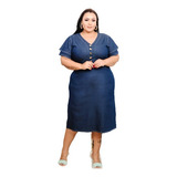 Vestido Jeans Plus Size Social Estilo Midi Camila