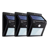 3 Refletor Arandela Parede Solar C/ Sensor 2w Branco Frio