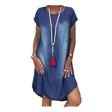 Vestido De Jean Sintético Casual De Talla Grande For Mujer