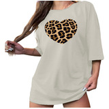 Camiseta Estampada Heart Leopardo Estilo Blogueira Plus Size