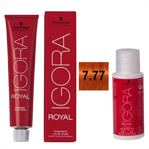 Kit Ruivo Tinta De Cabelo Igora Royal 6-77 7-77 + Ox 20 Vol 