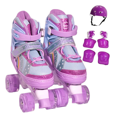 Patins Quad Top Tam./ Ajustável, Rainbow Rodinhas Em Led