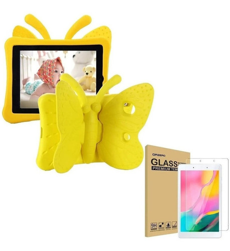 Vidrio + Funda Mariposa Generica Tablet P/ Samsung A8 2019