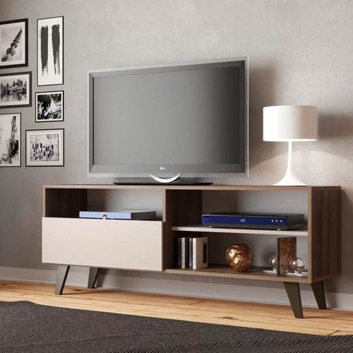 Rack Mueble Tv 55 Modelo Brasil Color Nogal  Minimalista 