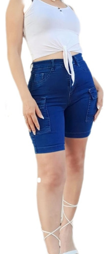 Bermuda Jean Cargo Elastizado Short Mujer Moda Tendencia 