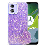 Carcasa Para Motorola E13 Glitter Brillo Con Pop Socket