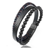 Pulsera Cuero Trenzado 3 En 1 Con Clip Magnetico Elegante