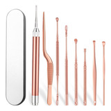 8 Pzs Ear Cleansing Tool Set Con Iluminación Visual Oro Rosa