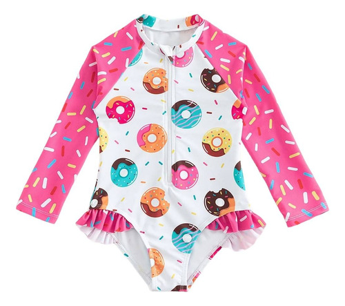 Traje De Baño Completo Con Manga Larga Donuts Niñas 4-7 Años