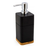 Dispenser Negro Jabon Liquido Manual En Resina Base De Bambu