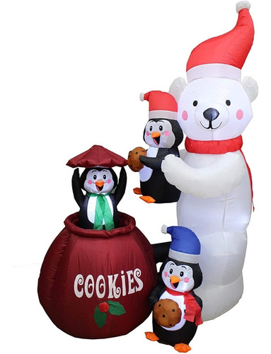 Oso Polar Y Tres Pingüinos - Inflable De Navidad 