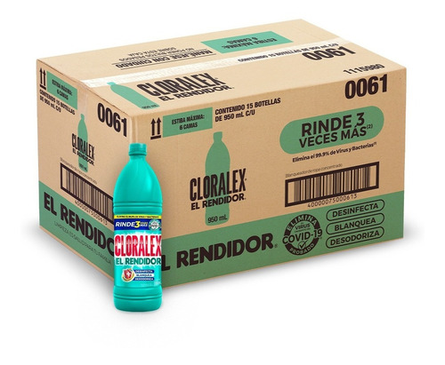 Blanqueador Cloralex El Rendidor 950 Ml Caja Con 15 Pza