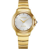 Reloj Citizen Ceci Em0952-55a Original Mujer Color De La Correa Dorado Color Del Bisel Dorado Color Del Fondo Blanco