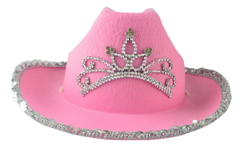 Sombrero De Vaquero Rosa De Ala Ancha Con Diseño De Corona