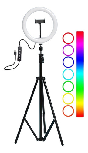 Aro De Luz Led Colores Rgb Trípode 26cm 2.1mt Soporte Selfie