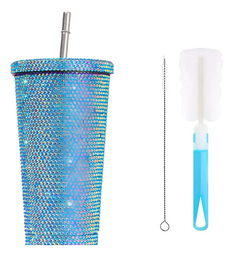Vaso Con Pajita Al Vacío: 750 Ml, Doble Diamante De Imitació