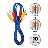 Cabo 3rca X 3rca 10m Premium Dourado Audio Vídeo Som Tv Game