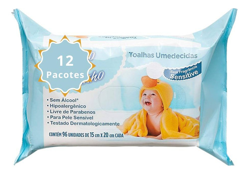 Kit 12 Toalhas Umedecidas Sensitive Cuidado & Carinho 1152un