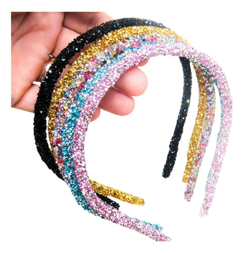 Kit 5 Tiaras Strass Brilho Fina Acessório Cabelo Feminino 