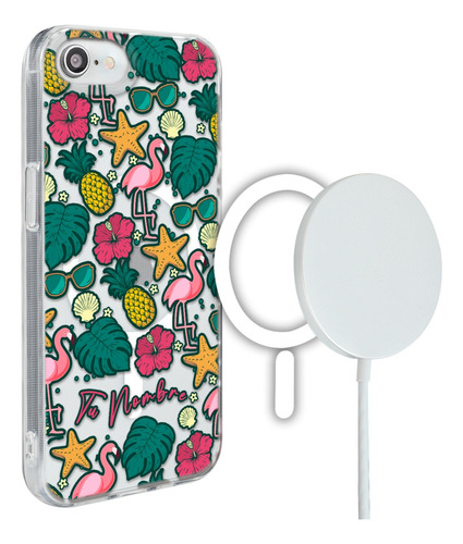 Funda Para iPhone Magsafe Flamingos Tropical Con Tu Nombre