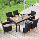 Aeehome 7-piece Outdoor Patio Garden Pe Rattan Wicker Dining