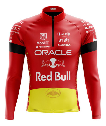 Camisa Ciclismo Masculina Manga Longa Red Bull Vermelha Uv50