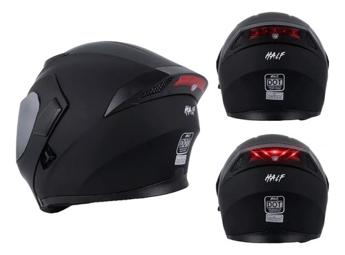 Casco Abatible Half Negro Mate Dot C/luz Trasera Doble Visor