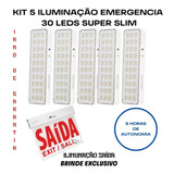 Kit 5 Luminárias De Emergência 30 Leds Segurimax Super Slim