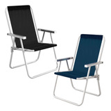 2 Cadeiras De Praia Alumínio Mor Alta Sannet Preta E Azul