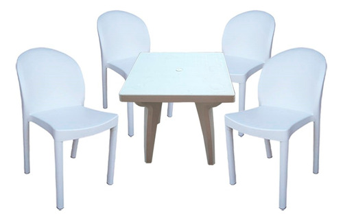 Set 4 Sillas Barcelona 1 Mesa Cuadrado 75x75 Mascardi Blanco