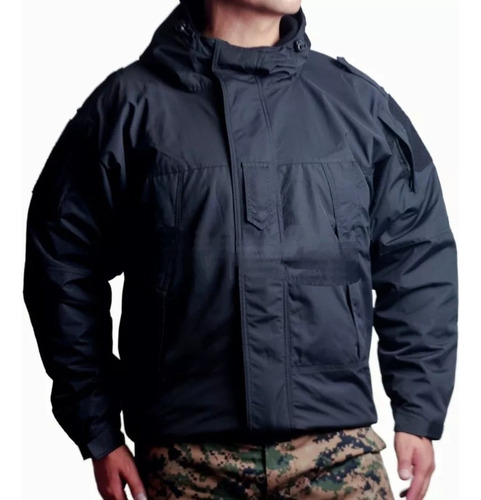 Campera Táctico Tipo Goretex Negro Impermeable C/polar In