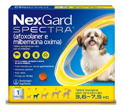 Nexgard Spectra Cães 3,6 A 7,5kg 1 Comprimido Antipulga