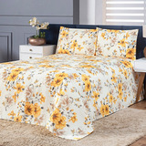 Cobre Leito Colcha Milão Queen 3 Peças Estampado Algodão Cor Amarelo Floral Floral