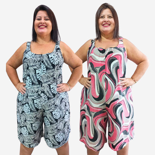 Kit 2 Macaquinhos Liganete Plus Size Básico Estampado 55501