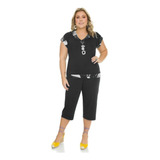 Conjunto Confortável Feminino Preto Plus Size Casual Festa